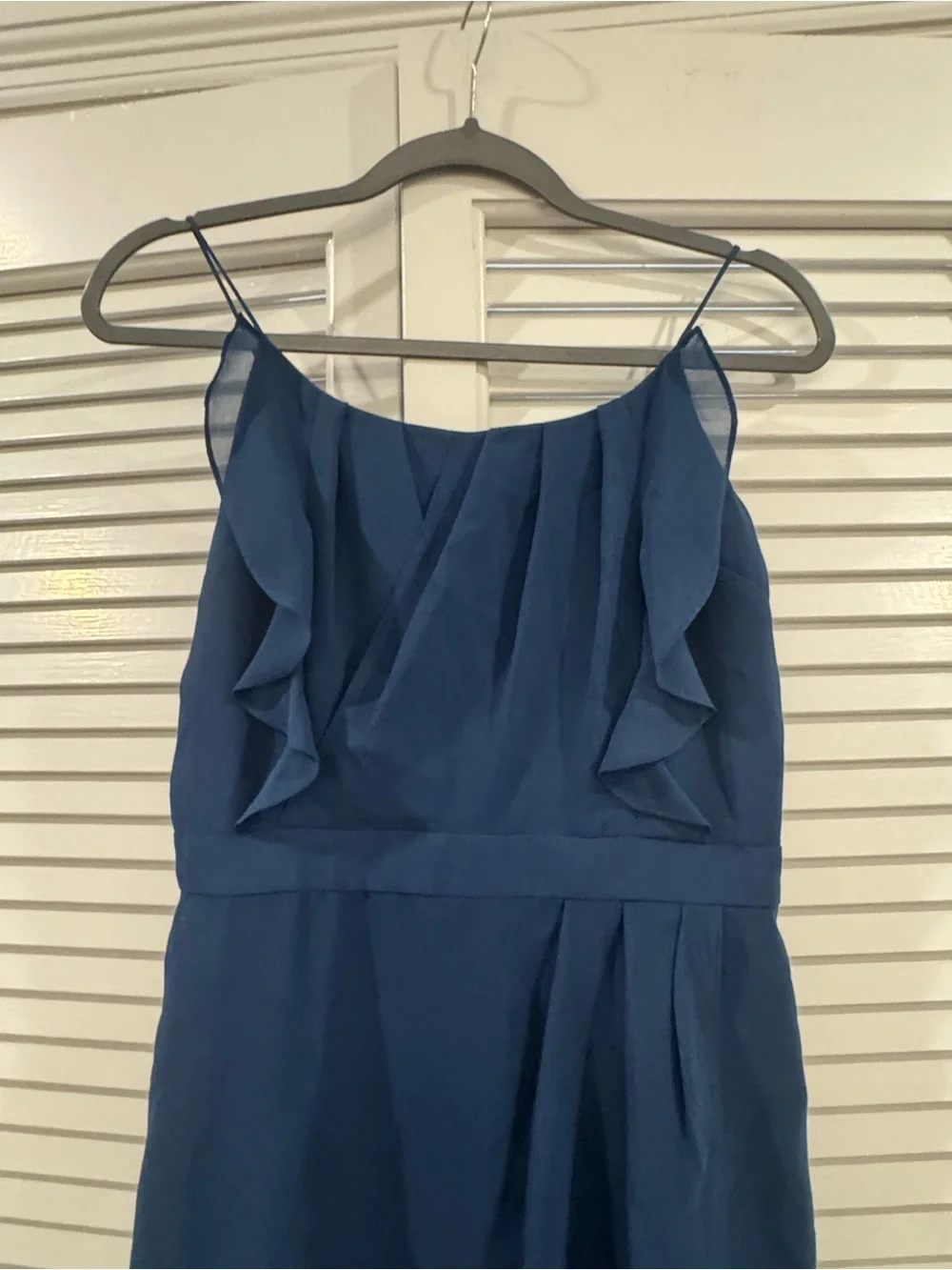 Navy Blue Midi Dress with Ruffle Detail